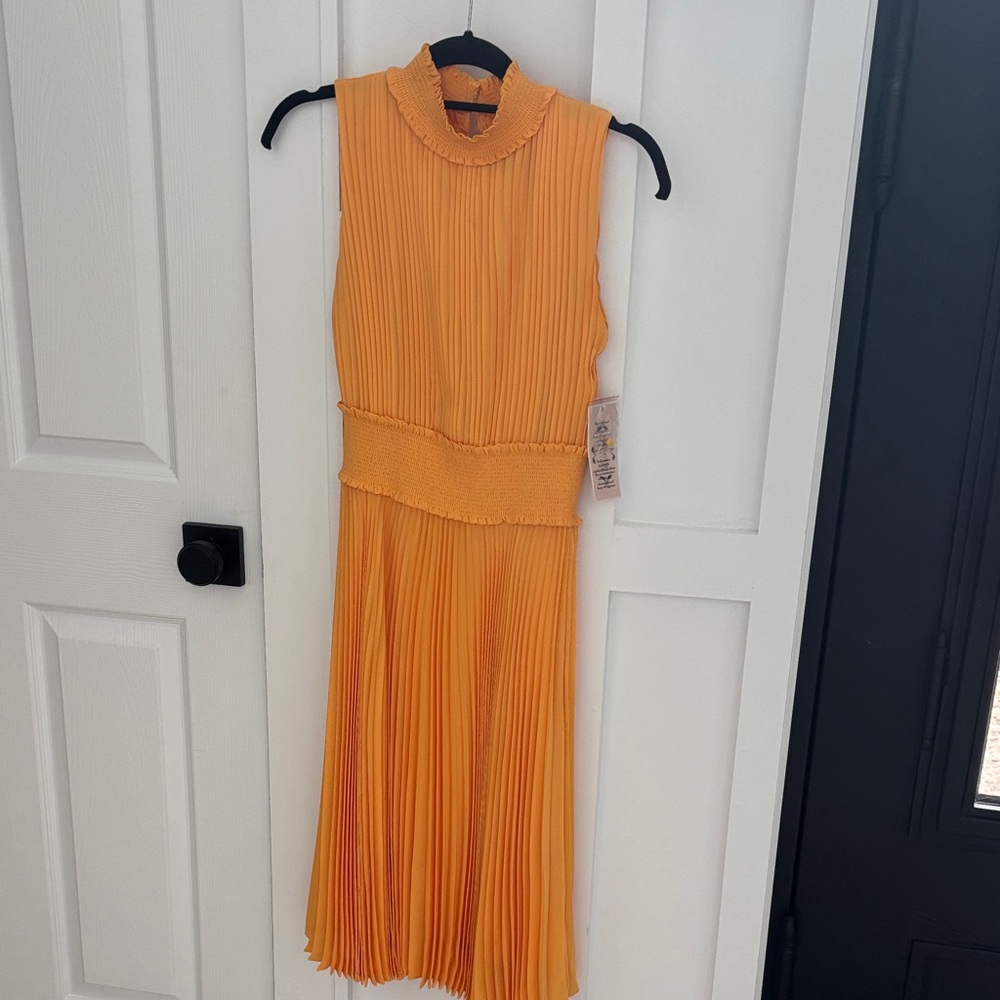 Nanette Lepore Orange Pleated Midi Dress